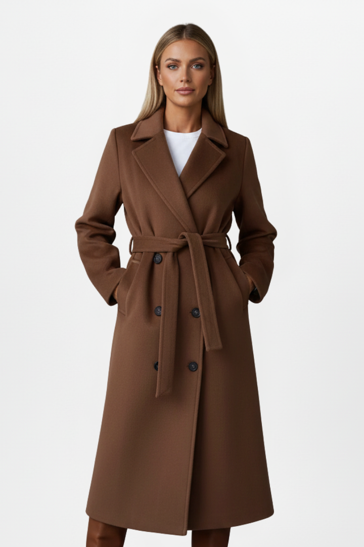 Women's Double-Breasted Long Winter Coat in Brown