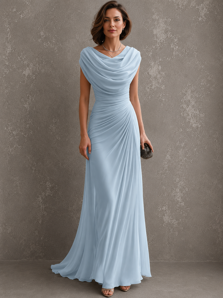 Women's Draped Maxi Christmas Party Dress in Light Blue