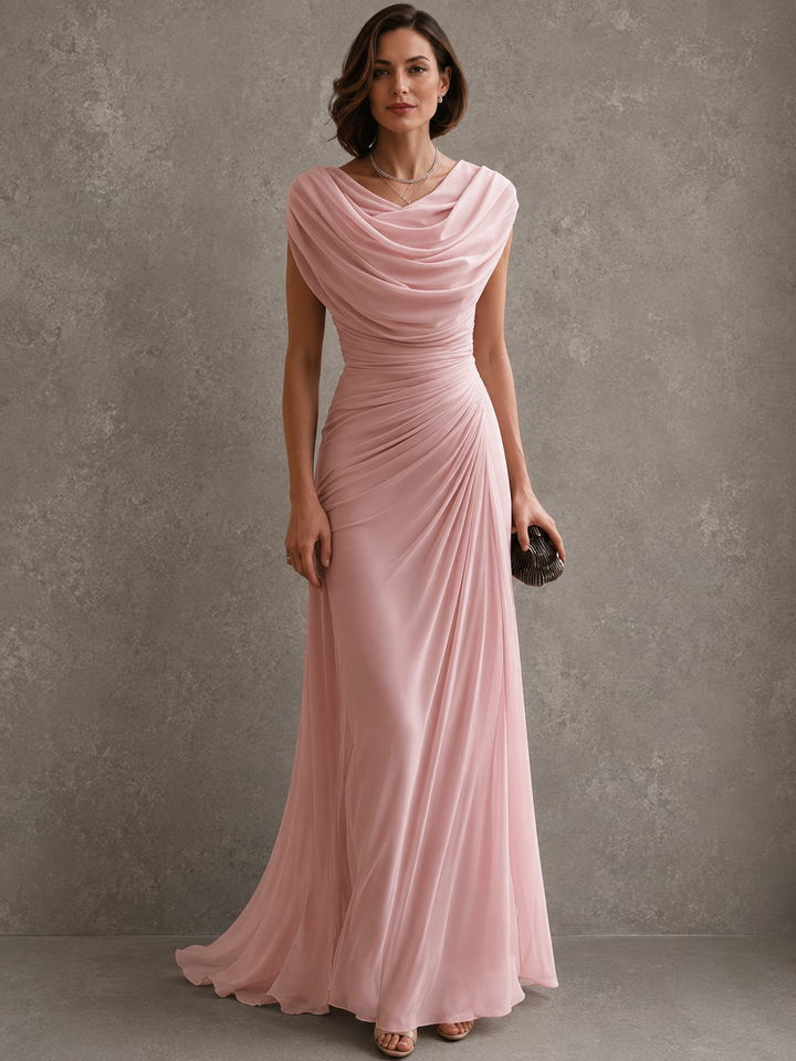 Women's Draped Maxi Christmas Party Dress in Pink