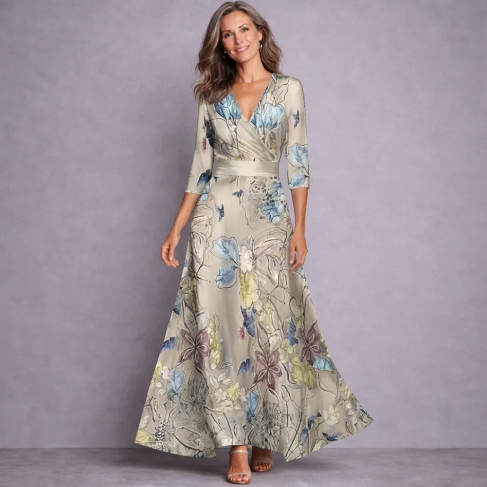 Women's Dress Maxi in Refined Floral in Sand/Beige