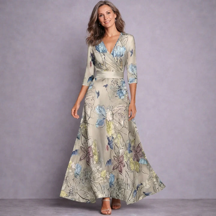 Women's Dress Maxi in Refined Floral in Sand/Beige