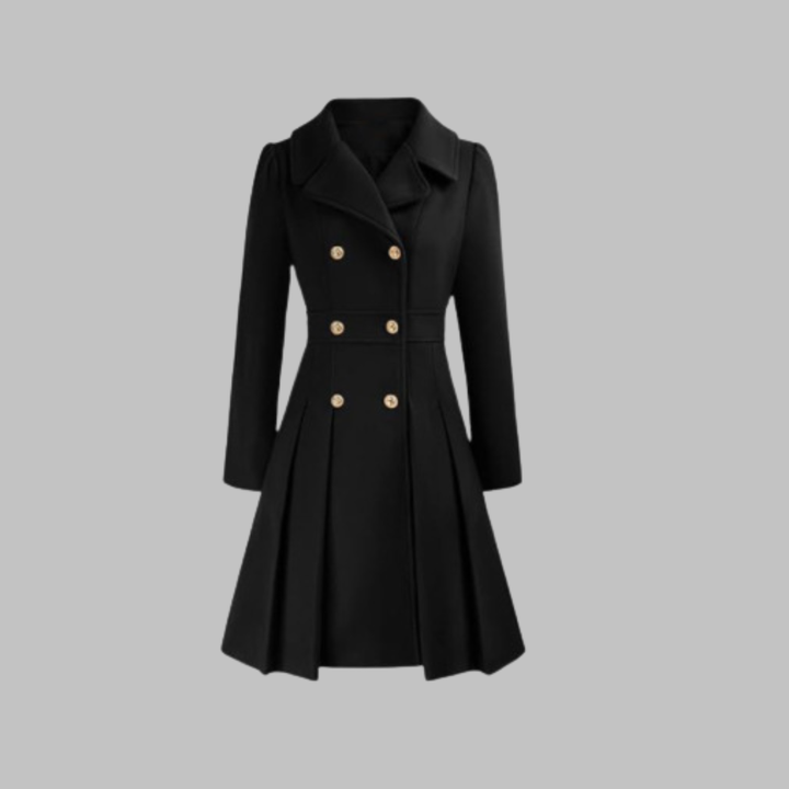 Women's Elegant Autumn Coat with Double Buttons in Black