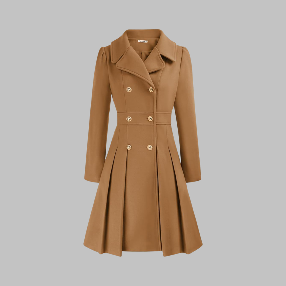 Women's Elegant Autumn Coat with Double Buttons in Brown