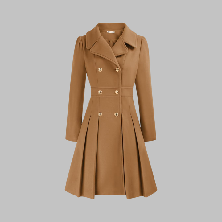 Women's Elegant Autumn Coat with Double Buttons in Brown