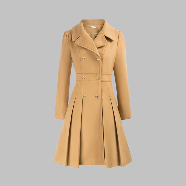 Women's Elegant Autumn Coat with Double Buttons in Khaki