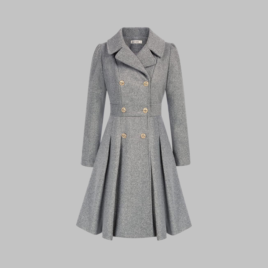 Women's Elegant Autumn Coat with Double Buttons in Light Grey
