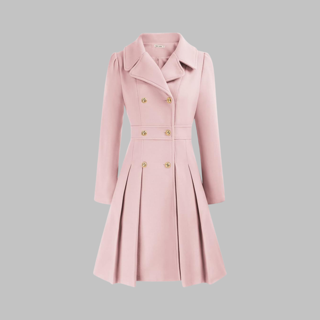 Women's Elegant Autumn Coat with Double Buttons in Light Pink