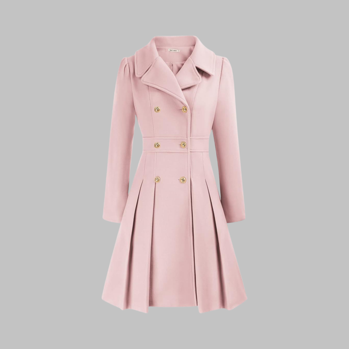 Women's Elegant Autumn Coat with Double Buttons in Light Pink