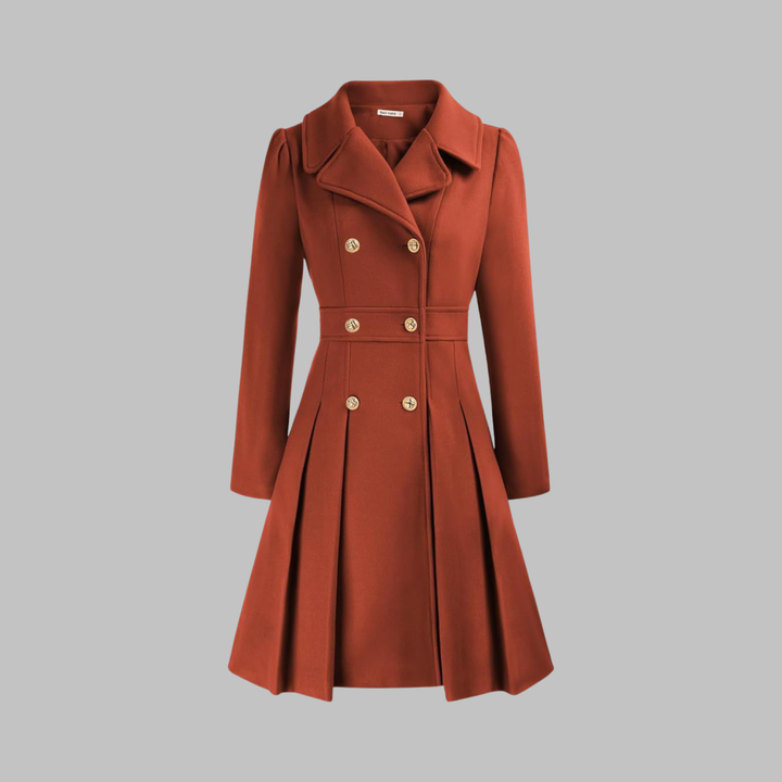 Women's Elegant Autumn Coat with Double Buttons in Orange