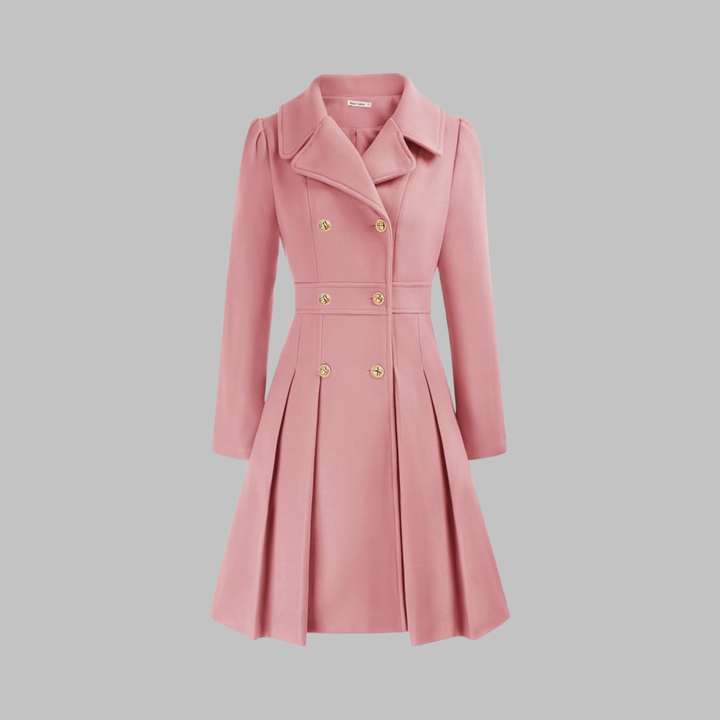Women's Elegant Autumn Coat with Double Buttons in Pink
