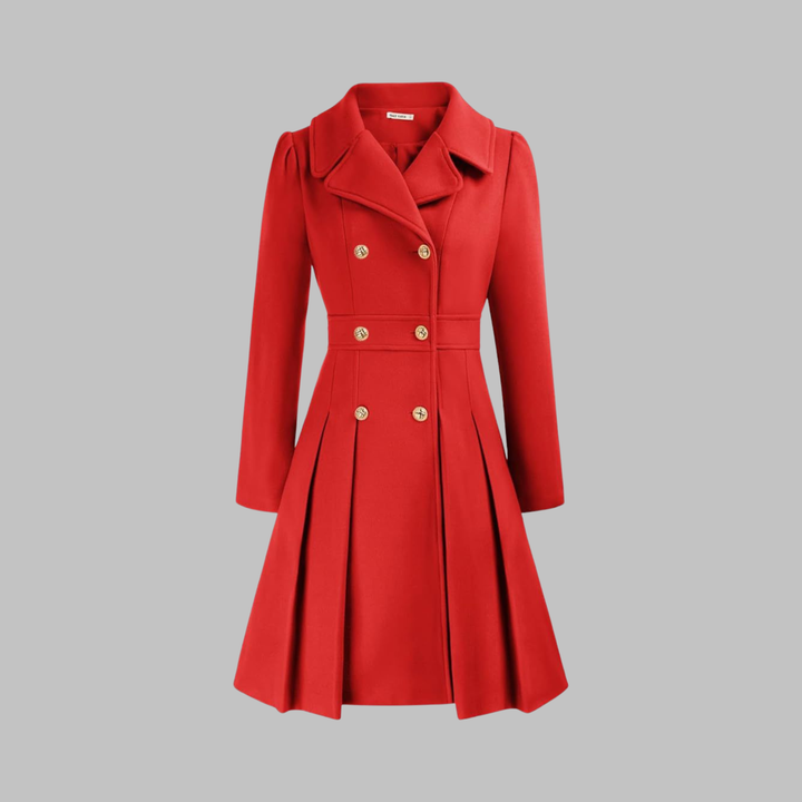 Women's Elegant Autumn Coat with Double Buttons in Red