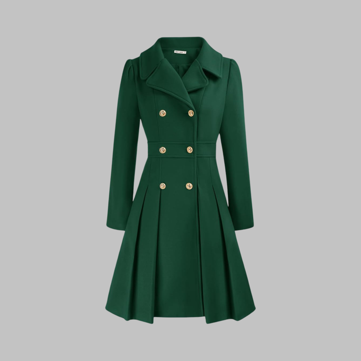 Women's Elegant Autumn Coat with Double Buttons in Teal
