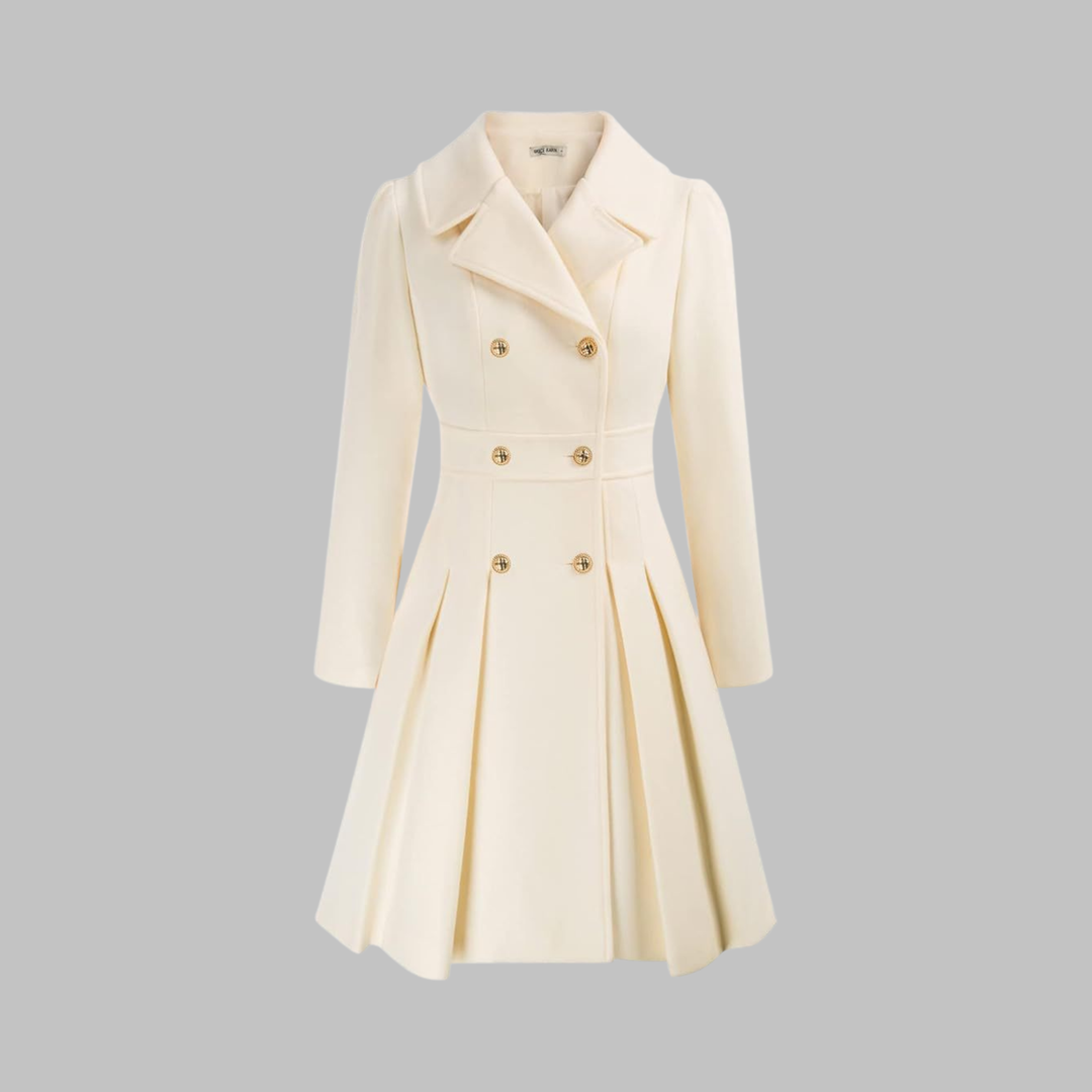 Women's Elegant Autumn Coat with Double Buttons in White