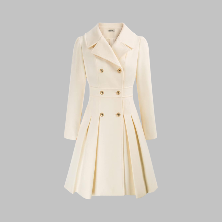 Women's Elegant Autumn Coat with Double Buttons in White