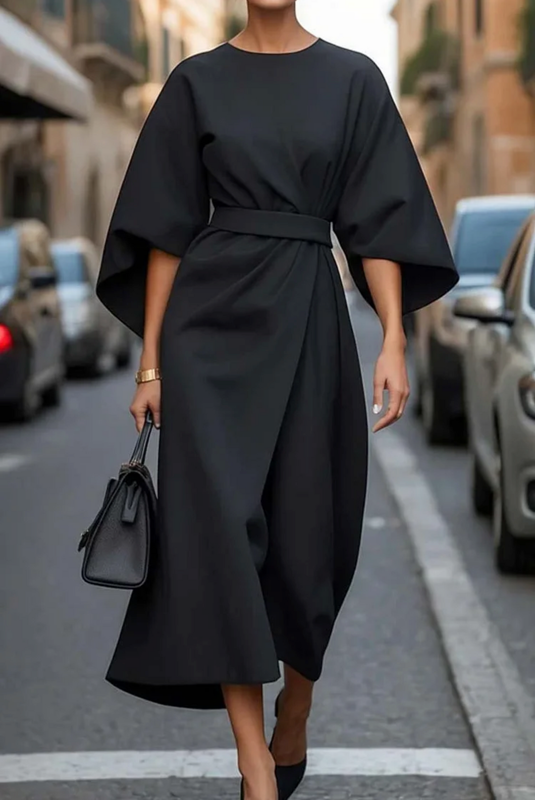 Women's Elegant Autumn Dress with Statement Sleeves