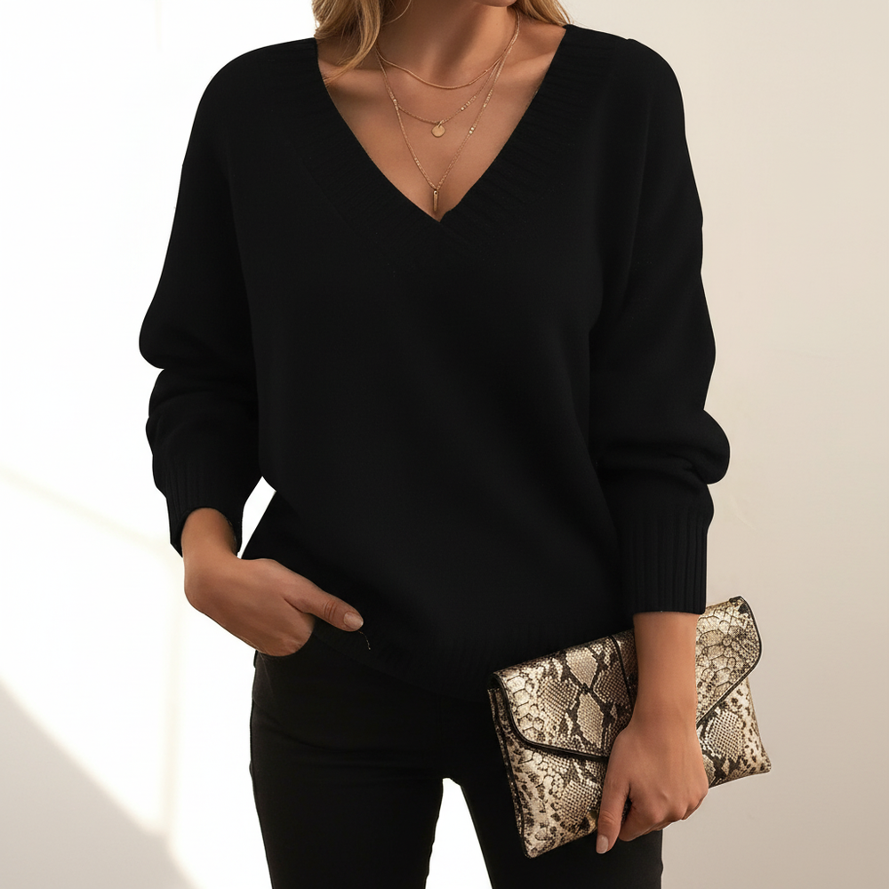 Women's Elegant Cashmere Sweater with V-Neckline (2)