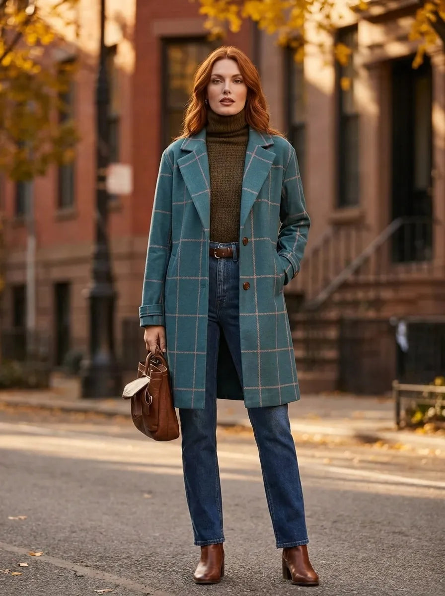 Women's Elegant Check Autumn Coat