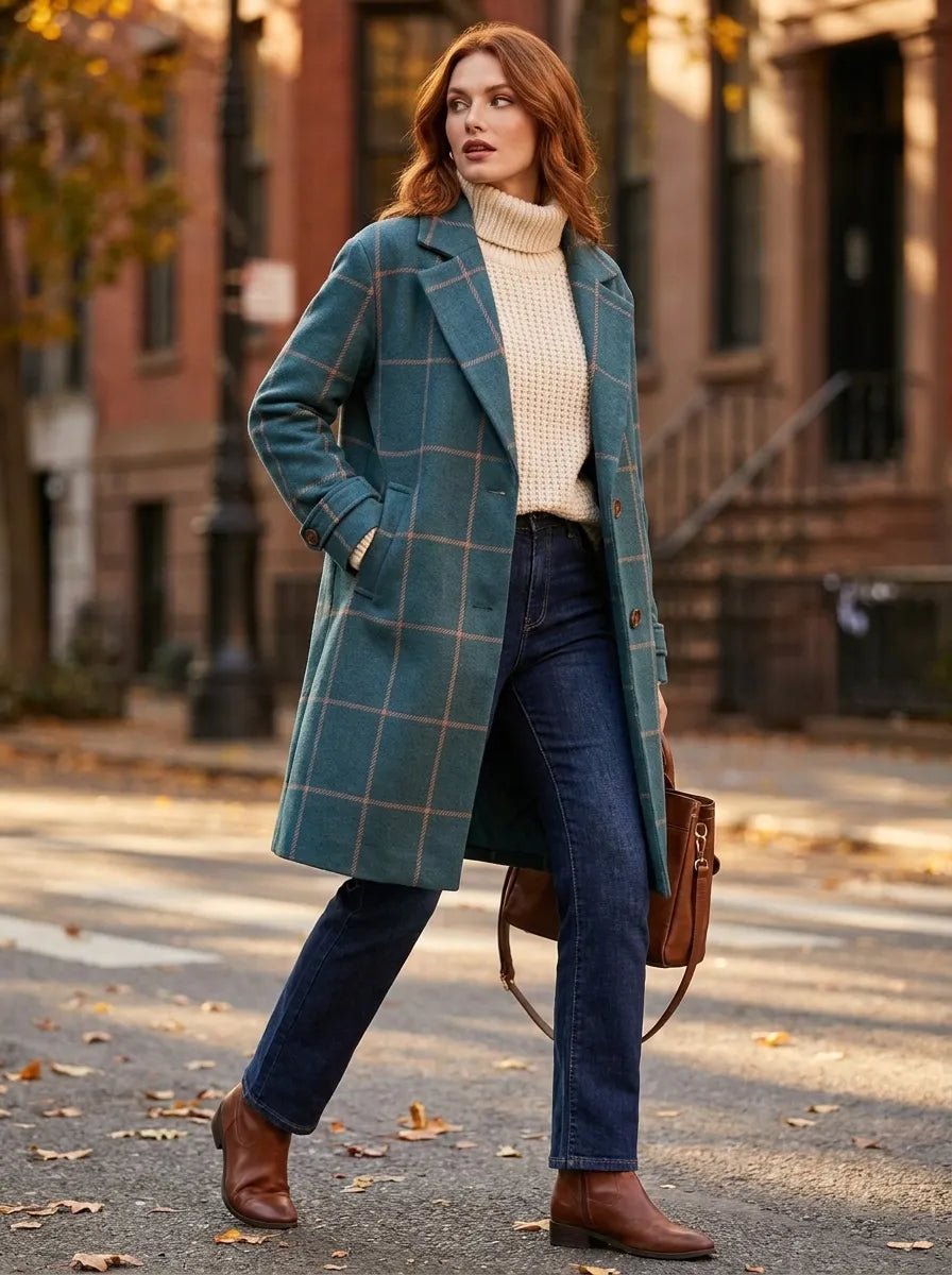 Women's Elegant Check Autumn Coat (4)