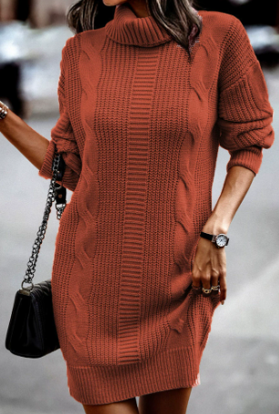 Women's Elegant Knit Jumper Dress for Autumn in Orange