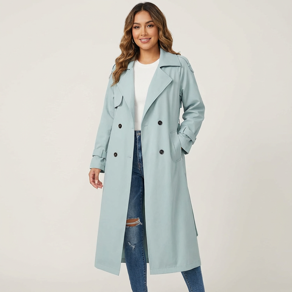 Women's Elegant Long Trench Coat Autumn in Blue