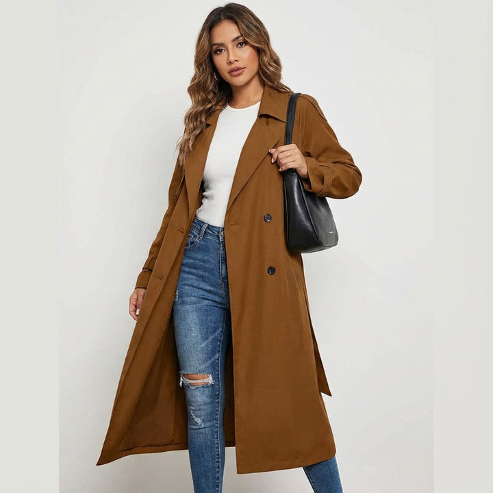 Women's Elegant Long Trench Coat Autumn in Brown