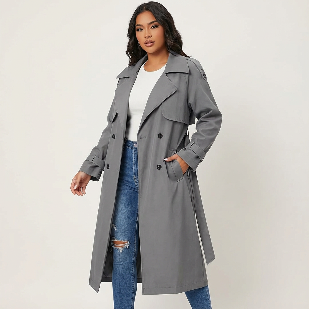 Women's Elegant Long Trench Coat Autumn in Grey