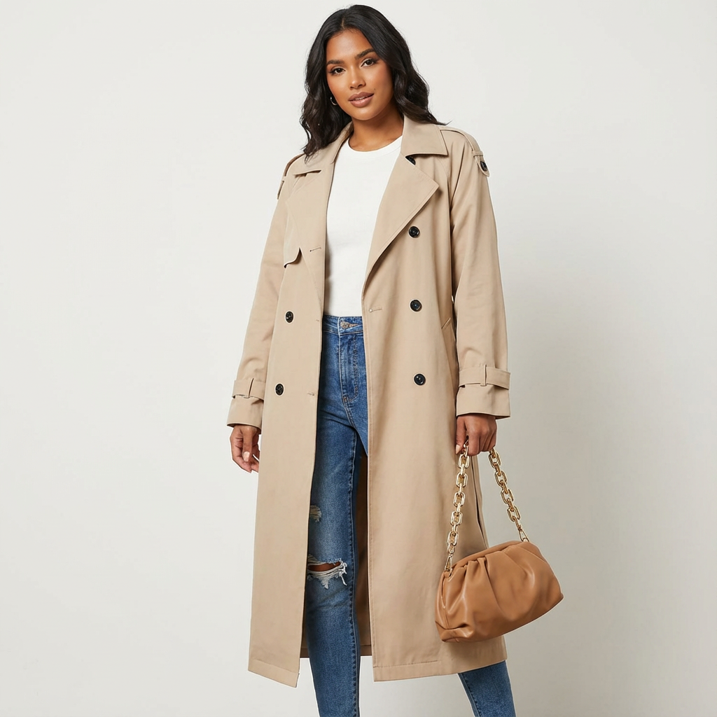Women's Elegant Long Trench Coat Autumn in Light brown