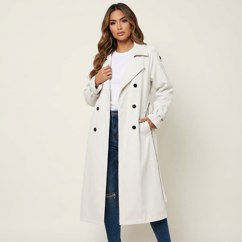 Women's Elegant Long Trench Coat Autumn in White