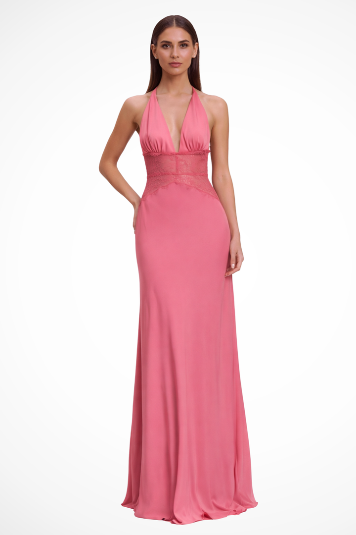 Women's Elegant Maxi Wedding Guest Dress in Pink