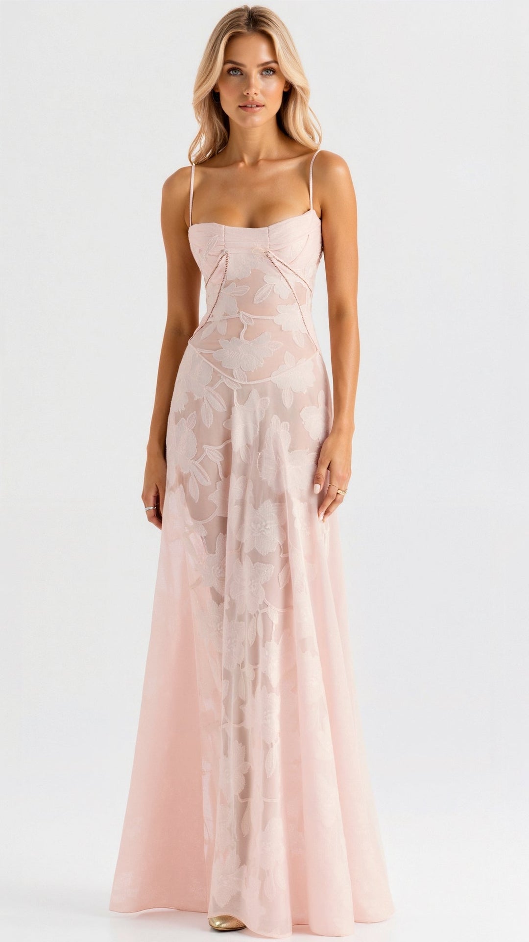 Women's Elegant Slip Maxi Wedding Guest Dress in Pink