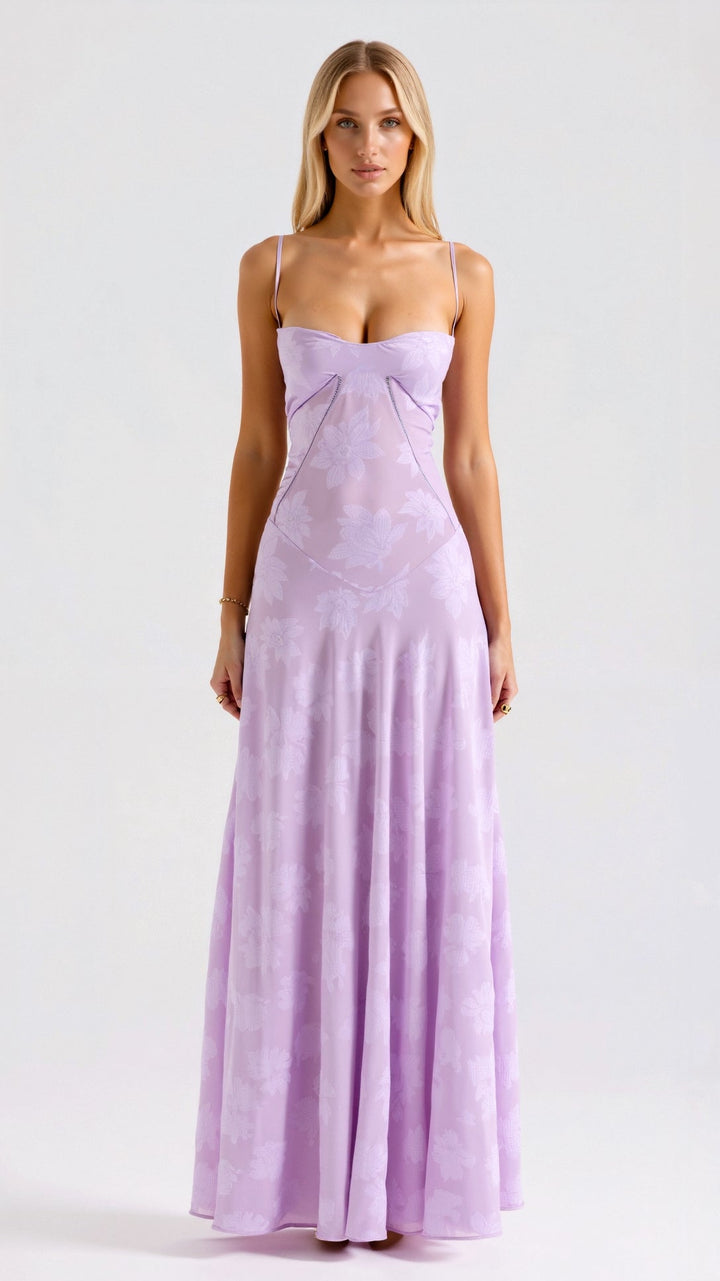 Women's Elegant Slip Maxi Wedding Guest Dress in Purple