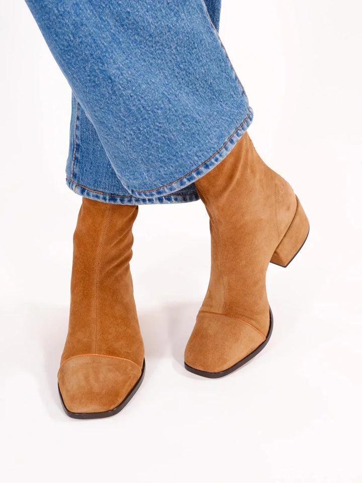 Women's Elegant Suede Knee High Boots in Beige