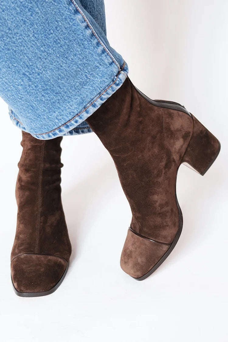 Women's Elegant Suede Knee High Boots in Dark Brown