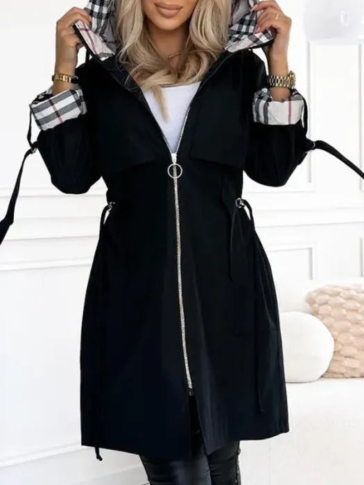 Women's Elegant Water-Resistant Trench Coat in Black