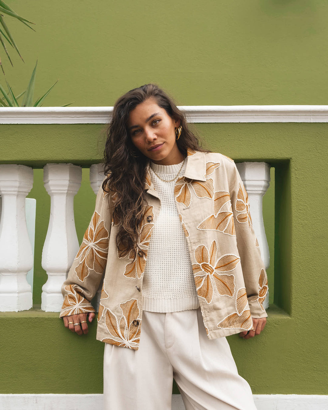 Women's Embroidered Statement Trench Coat in Beige 2