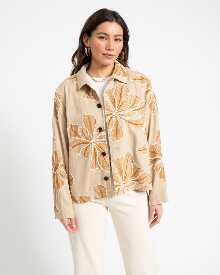 Women's Embroidered Statement Trench Coat in Beige 5