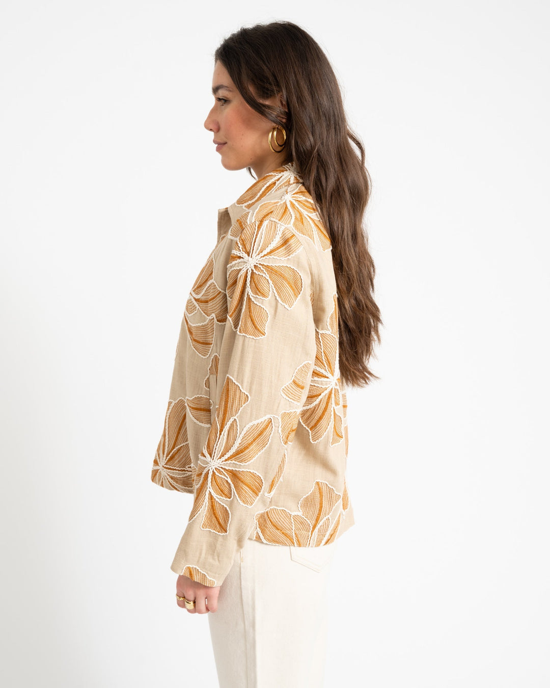 Women's Embroidered Statement Trench Coat in Beige 6