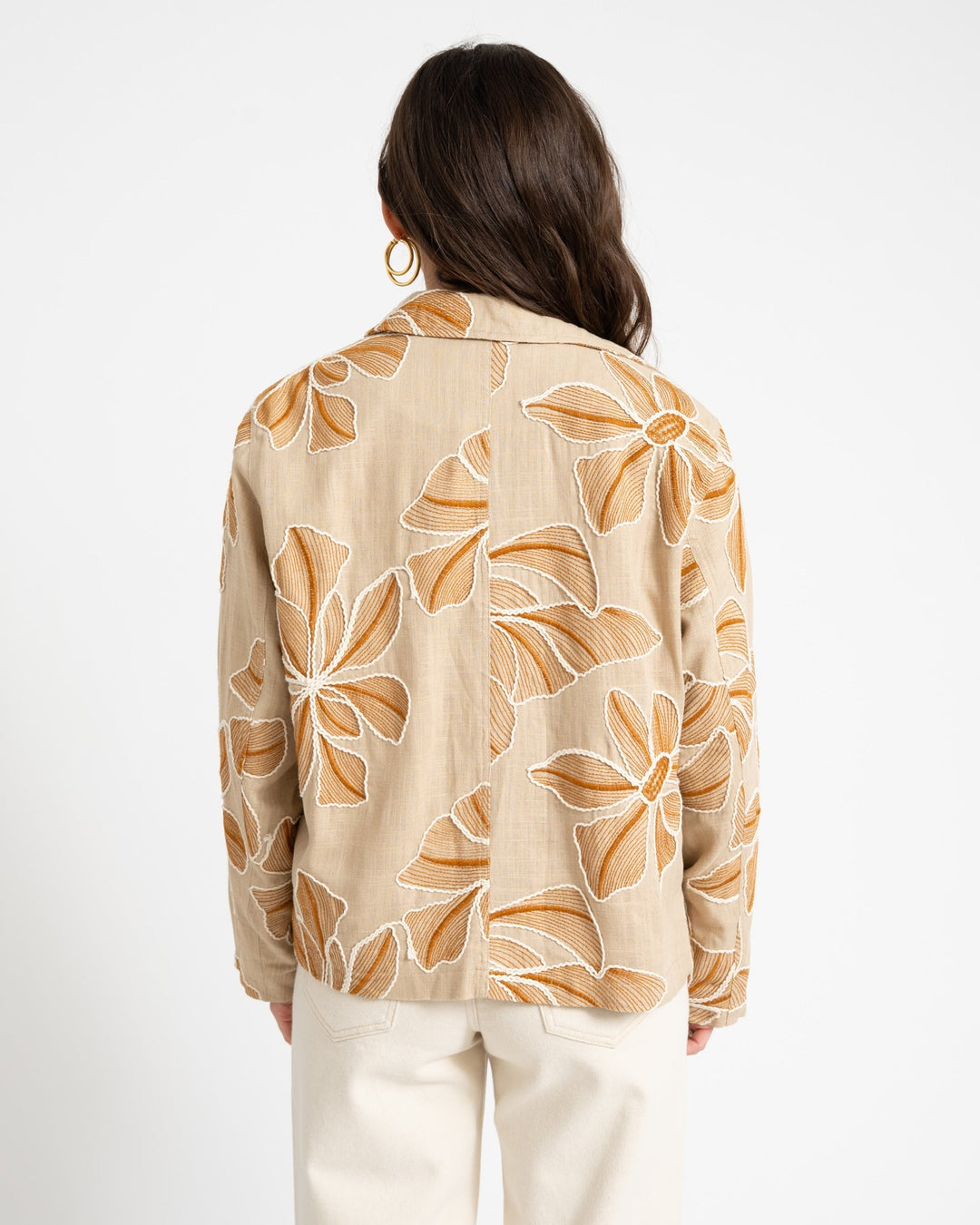Women's Embroidered Statement Trench Coat in Beige 7