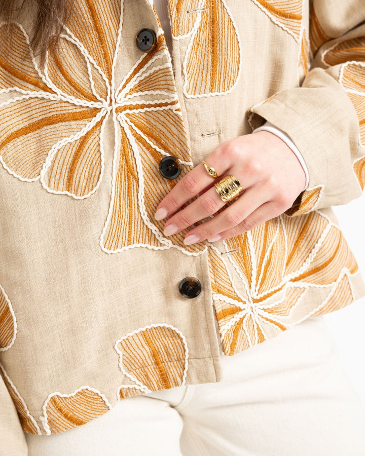 Women's Embroidered Statement Trench Coat in Beige 8
