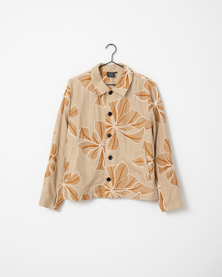 Women's Embroidered Statement Trench Coat in Beige 9