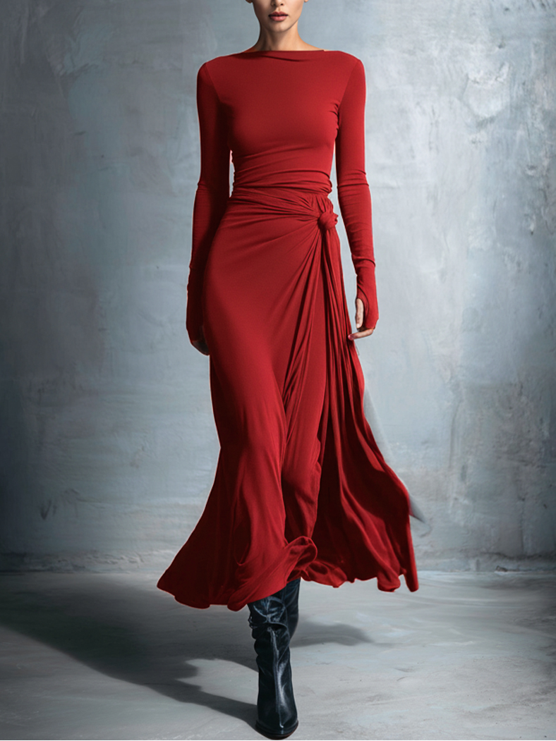 Women's Evening Dress in Maxi Wrap Style in Burgunder