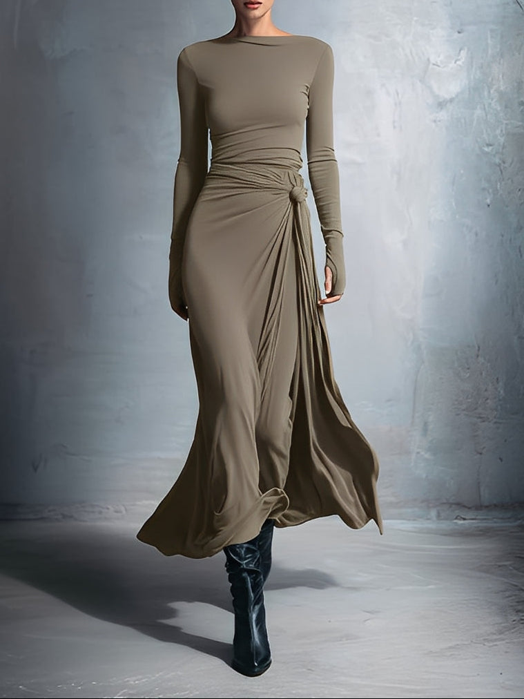 Women's Evening Dress in Maxi Wrap Style in Khaki