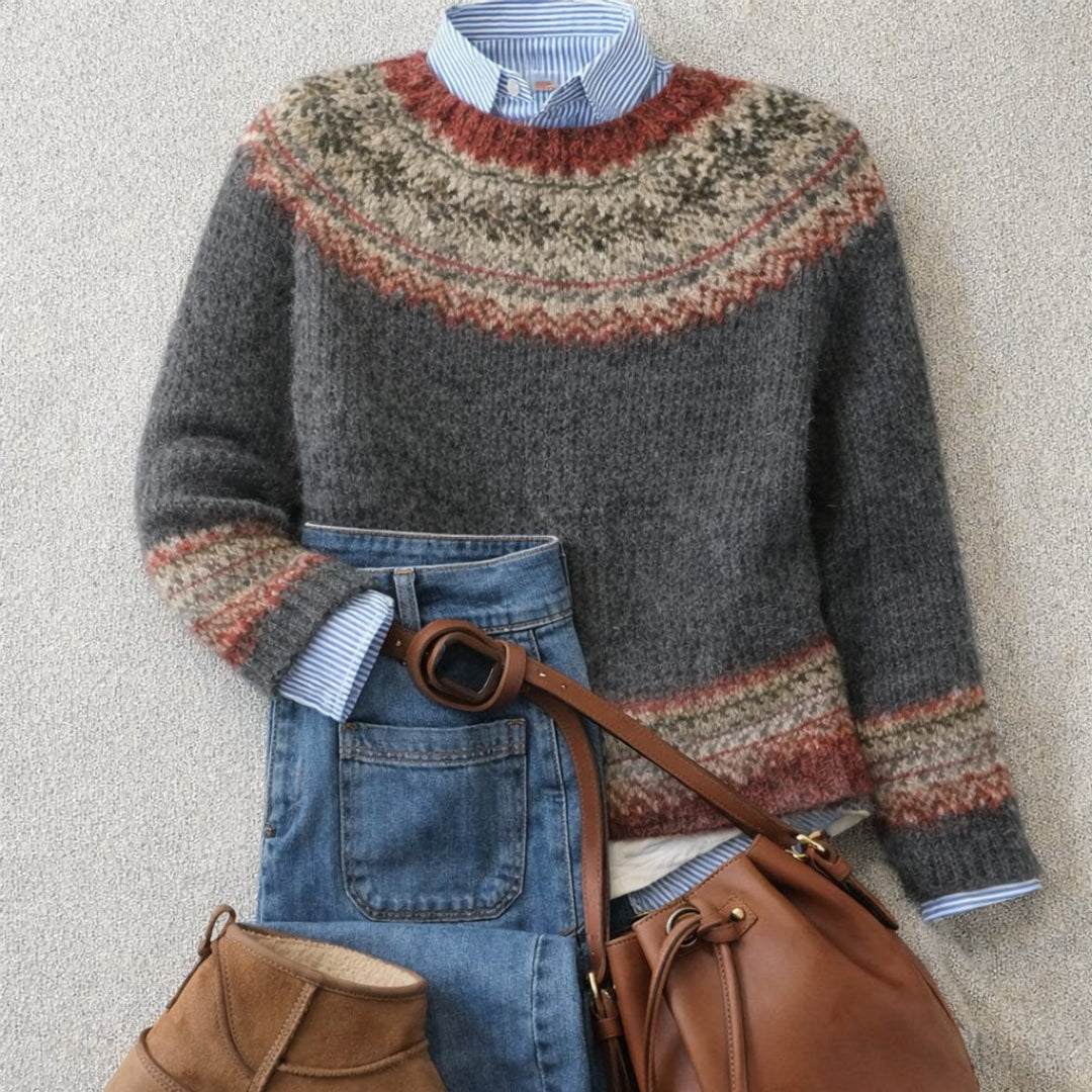 Women's Fair Isle Jumper Dress for Autumn in Grey