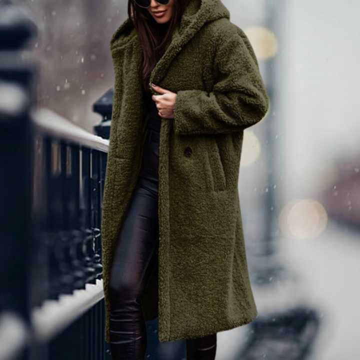 Women's Faux Fur Puffer Jacket for Autumn in Armeegrün