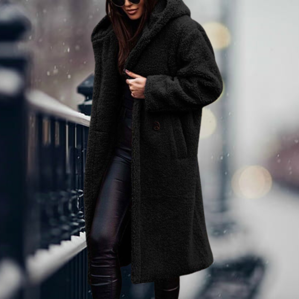 Women's Faux Fur Puffer Jacket for Autumn in Black