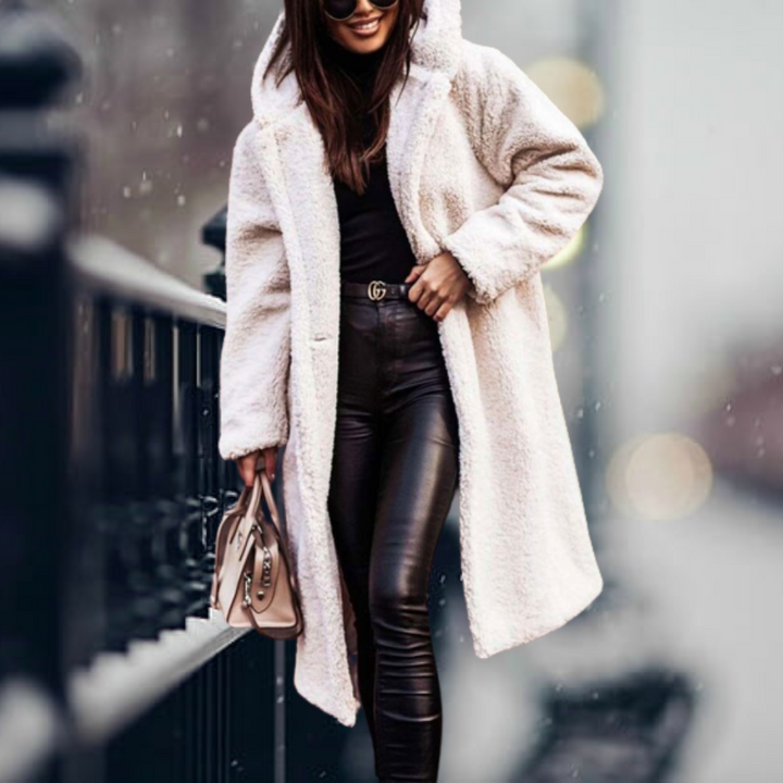 Women's Faux Fur Puffer Jacket for Autumn in Cremiges Weiß
