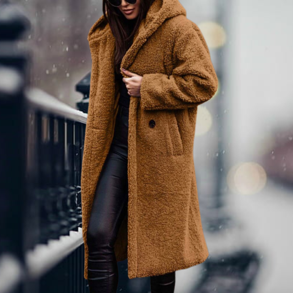 Women's Faux Fur Puffer Jacket for Autumn in Goldenes Kamel