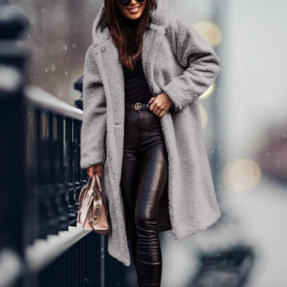 Women's Faux Fur Puffer Jacket for Autumn in Grey