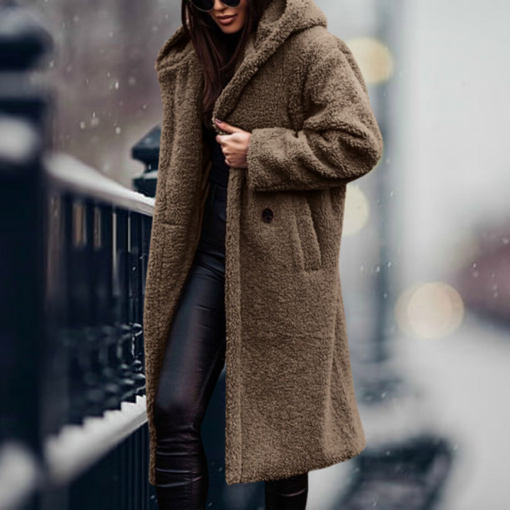 Women's Faux Fur Puffer Jacket for Autumn in Khaki