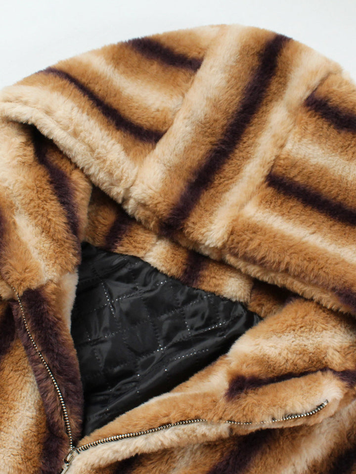 Women's Faux Fur Striped Trench Coat (3)